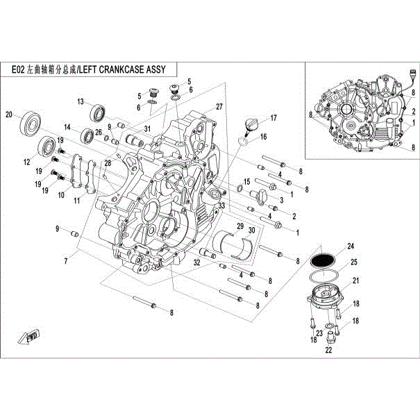 An Image of a genuine CFMOTO Parts Schematic Diagram showing the group - LEFT CRANKCASE ASSY - 2015 CFMOTO CFORCE 500 HO
