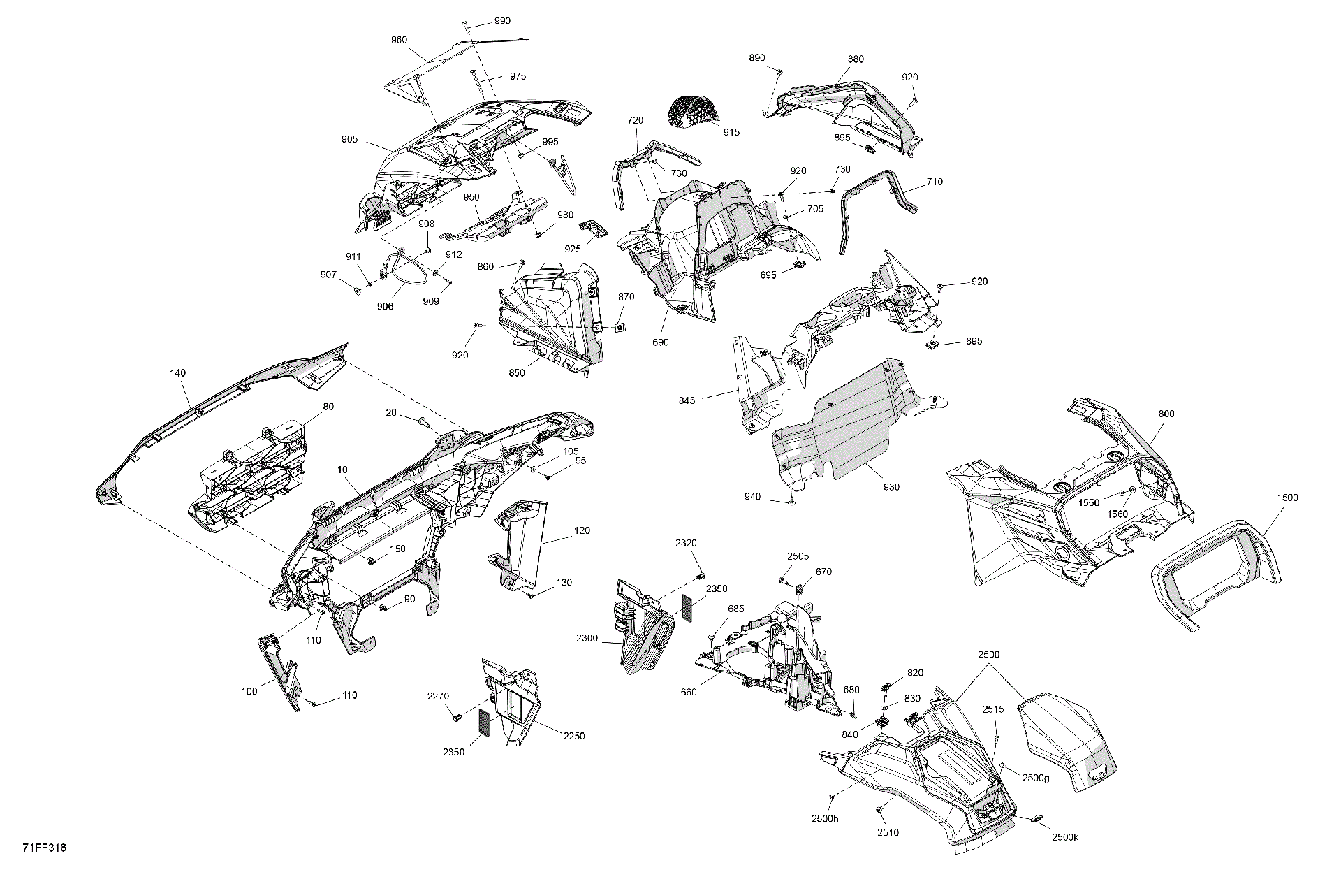 An Image of a Genuine Can-Am Parts Schematic Diagram showing the schematic - BODY - FRONT SECTION