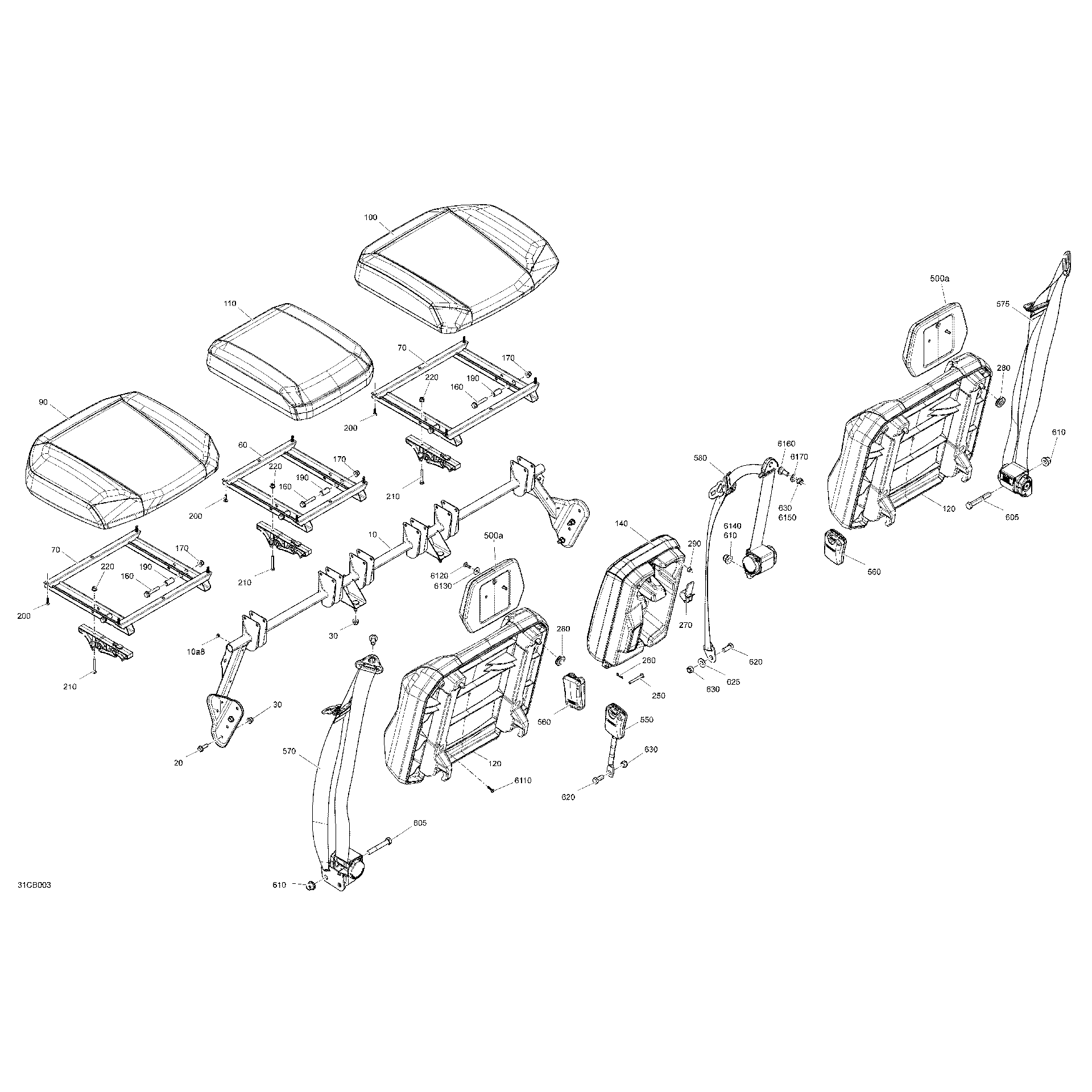 An Image of a Genuine Can-Am Parts Schematic Diagram showing the schematic - BODY - SEAT - REAR SECTION