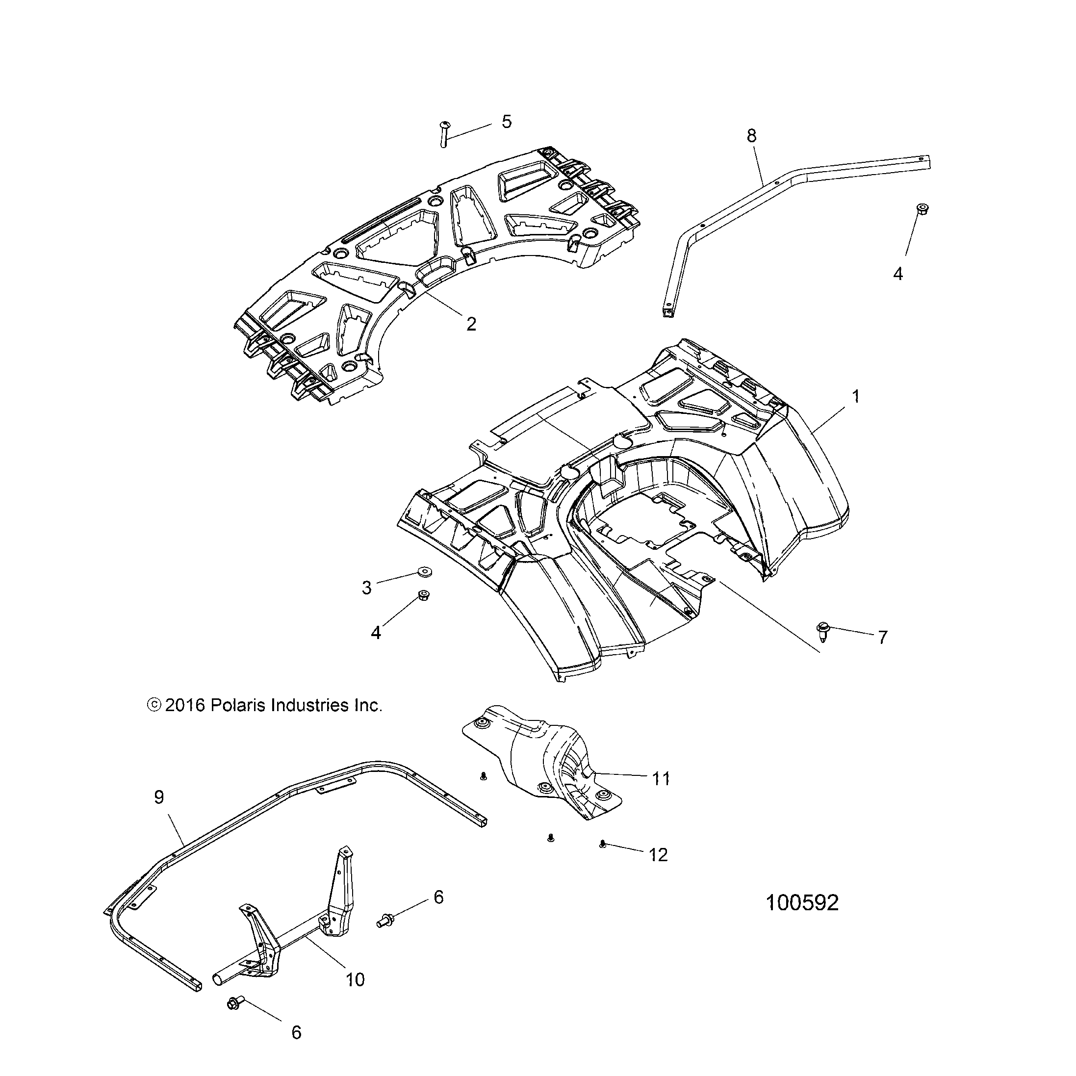 An Image of a Genuine Polaris Parts Schematic Diagram showing the schematic - BODY: REAR CAB and REAR RACK - 2018 POLARIS SPORTSMAN 850 HIGH LIFTER