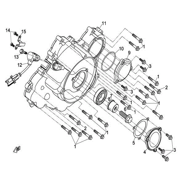An Image of a genuine CFMOTO Parts Schematic Diagram showing the group - LEFT CRANKCASE COVER ASSY - 2015 CFMOTO CFORCE 800 X8