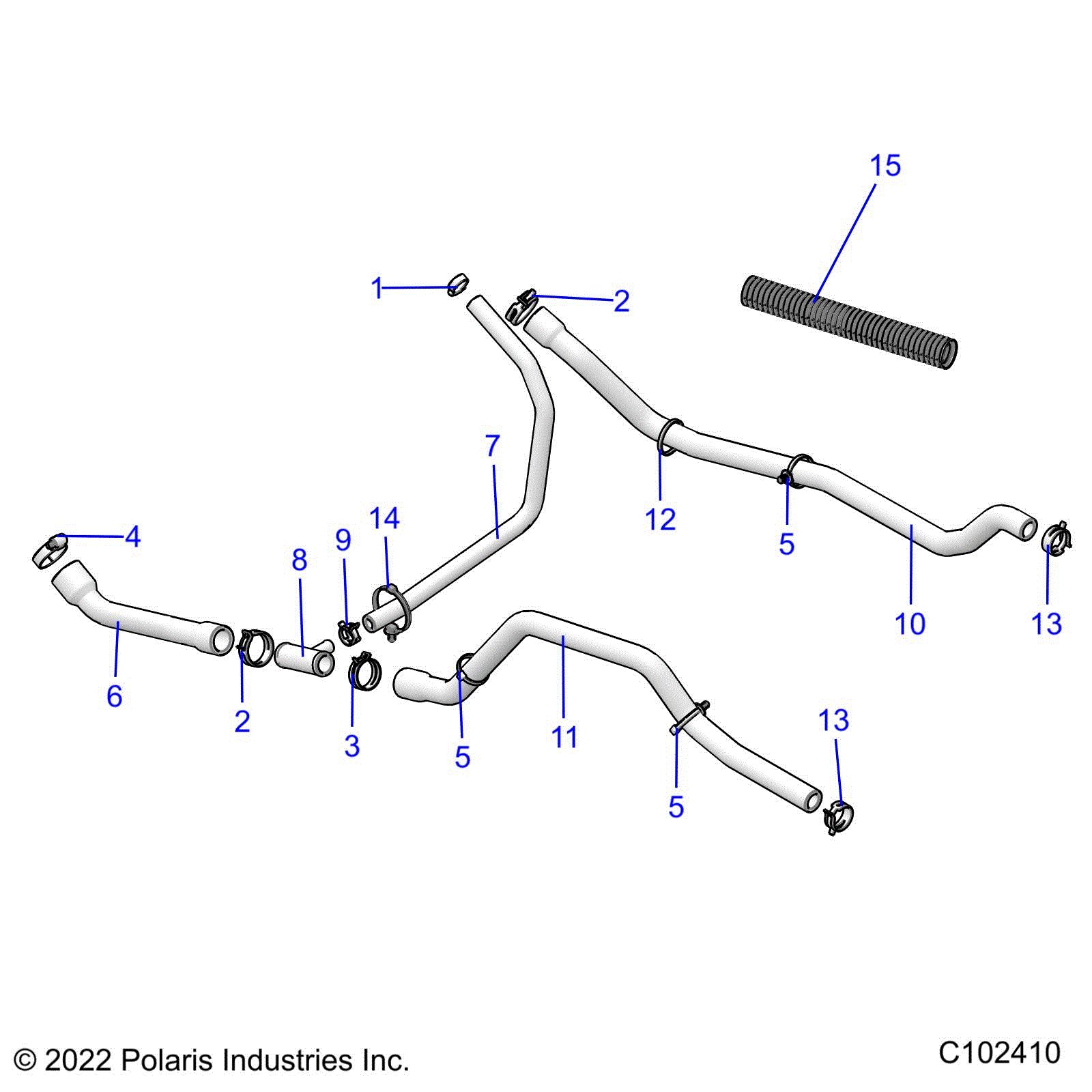 An Image of a Genuine Polaris Parts Schematic Diagram showing the schematic - ENGINE: COOLING SYSTEM HOSES - 2025 POLARIS SPORTSMAN 450 HO 50S