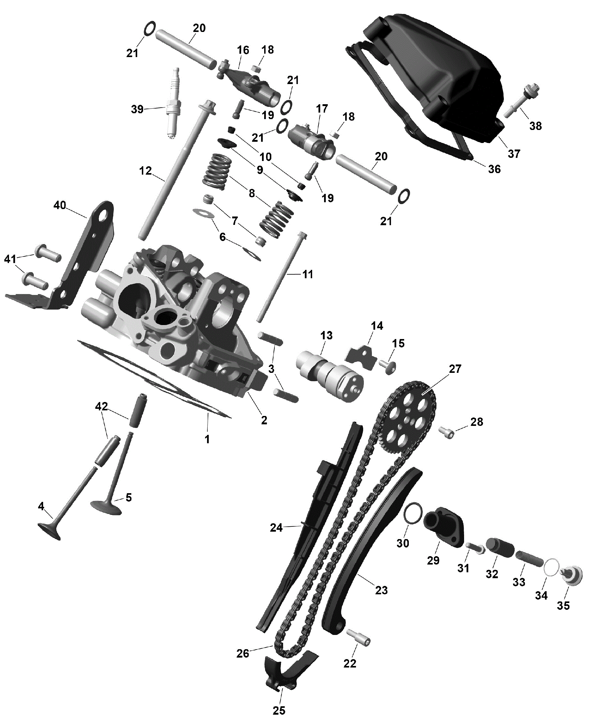 An Image of a Genuine Can-Am Parts Schematic Diagram showing the schematic - ROTAX - REAR CYLINDER HEAD