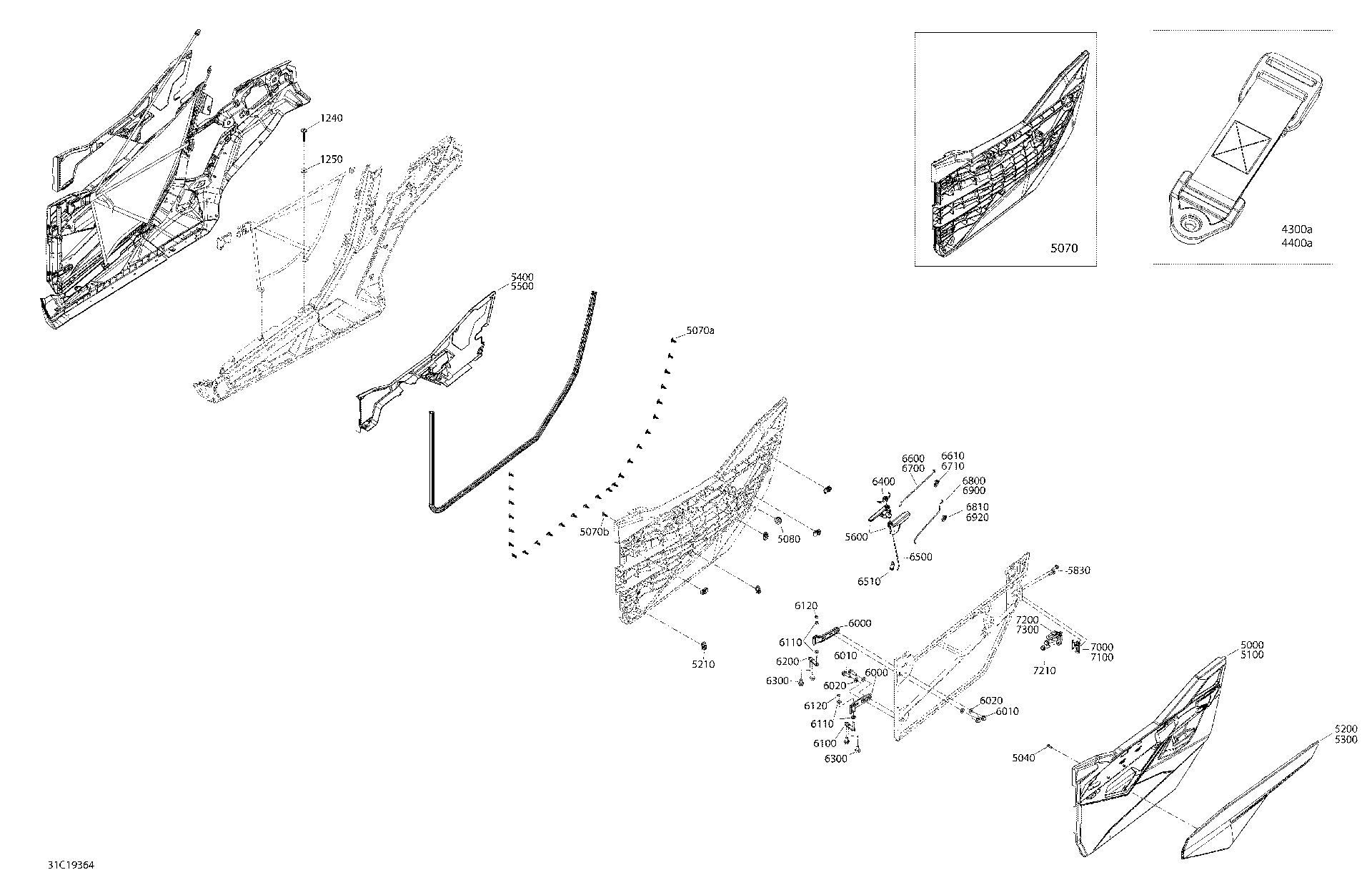 An Image of a Genuine Can-Am Parts Schematic Diagram showing the schematic - BODY - 1000 - DOOR SECTION