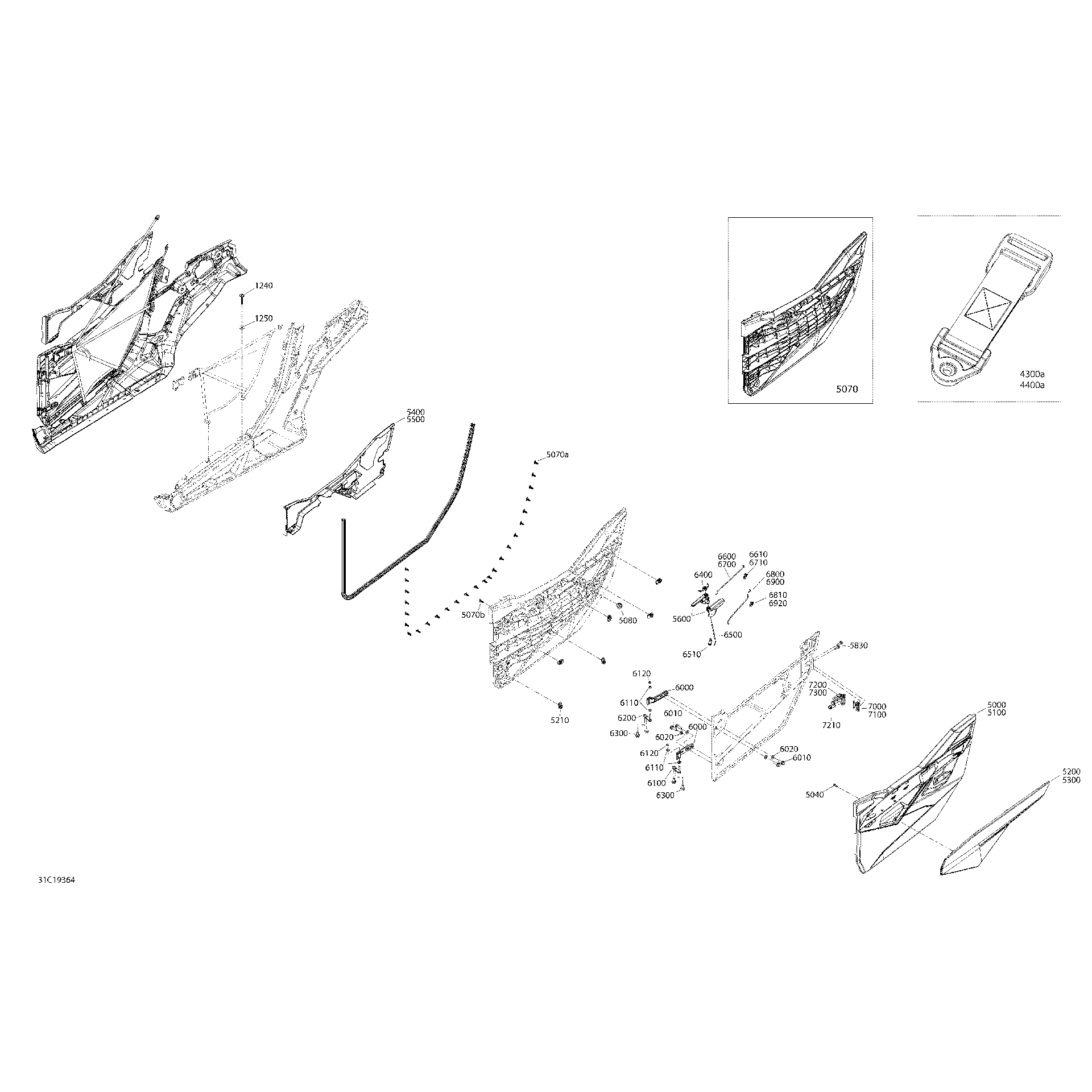 An Image of a Genuine Can-Am Parts Schematic Diagram showing the schematic - BODY - 1000R - DOOR SECTION
