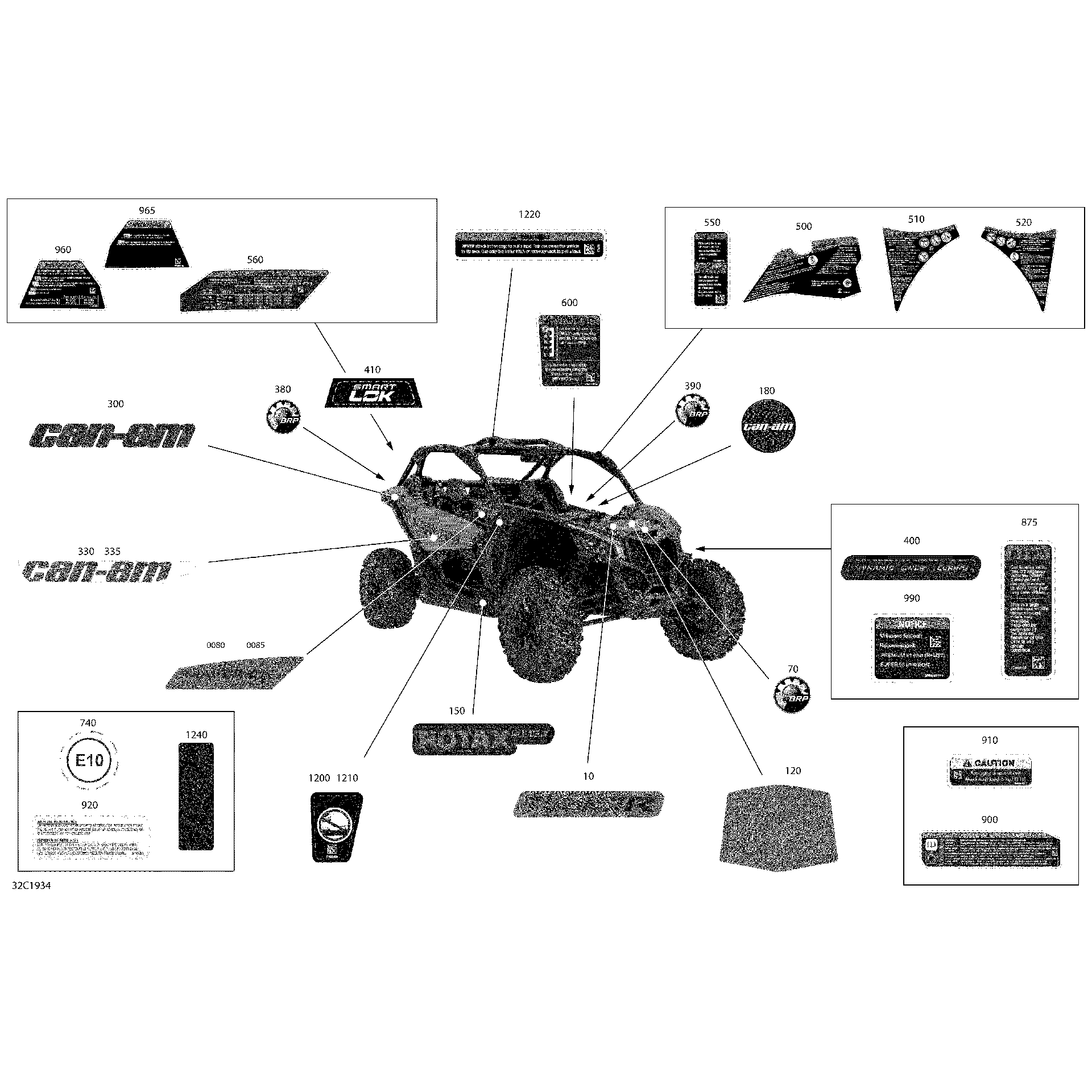 An Image of a Genuine Can-Am Parts Schematic Diagram showing the schematic - DECALS - TURBO R - PACKAGE X DS - NORTH AMERICA