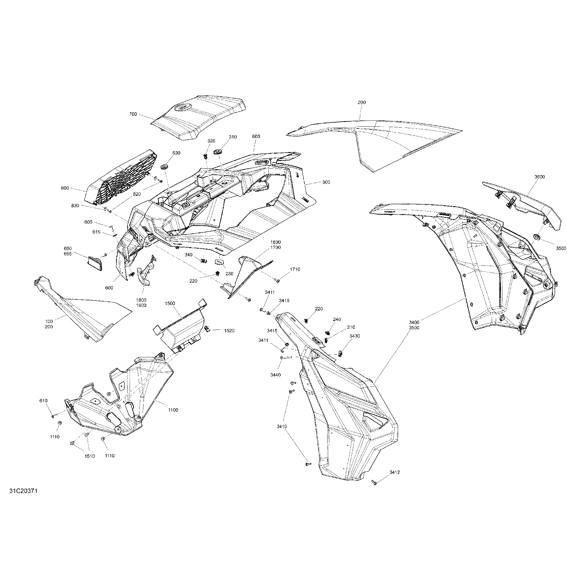 An Image of a Genuine Can-Am Parts Schematic Diagram showing the schematic - BODY - FRONT SECTION - RED