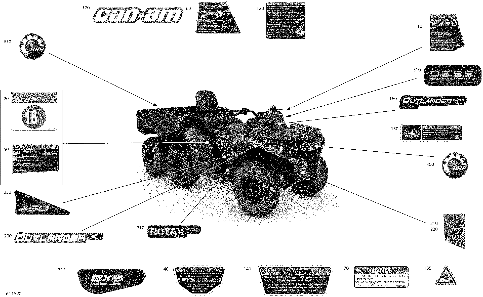 An Image of a Genuine Can-Am Parts Schematic Diagram showing the schematic - BODY - DECALS