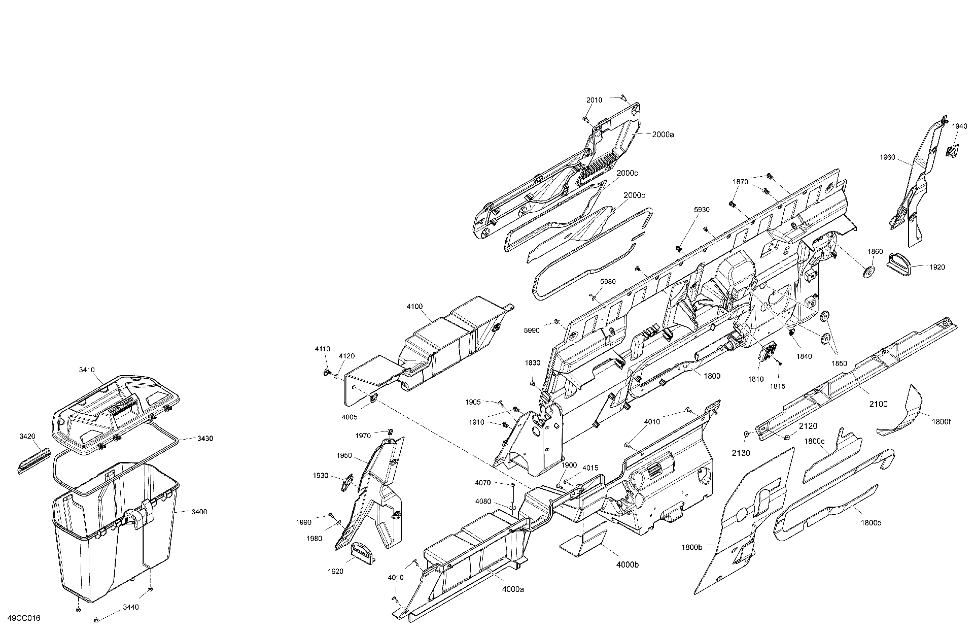 An Image of a Genuine Can-Am Parts Schematic Diagram showing the schematic - CAB INTERIOR - BACK WALL
