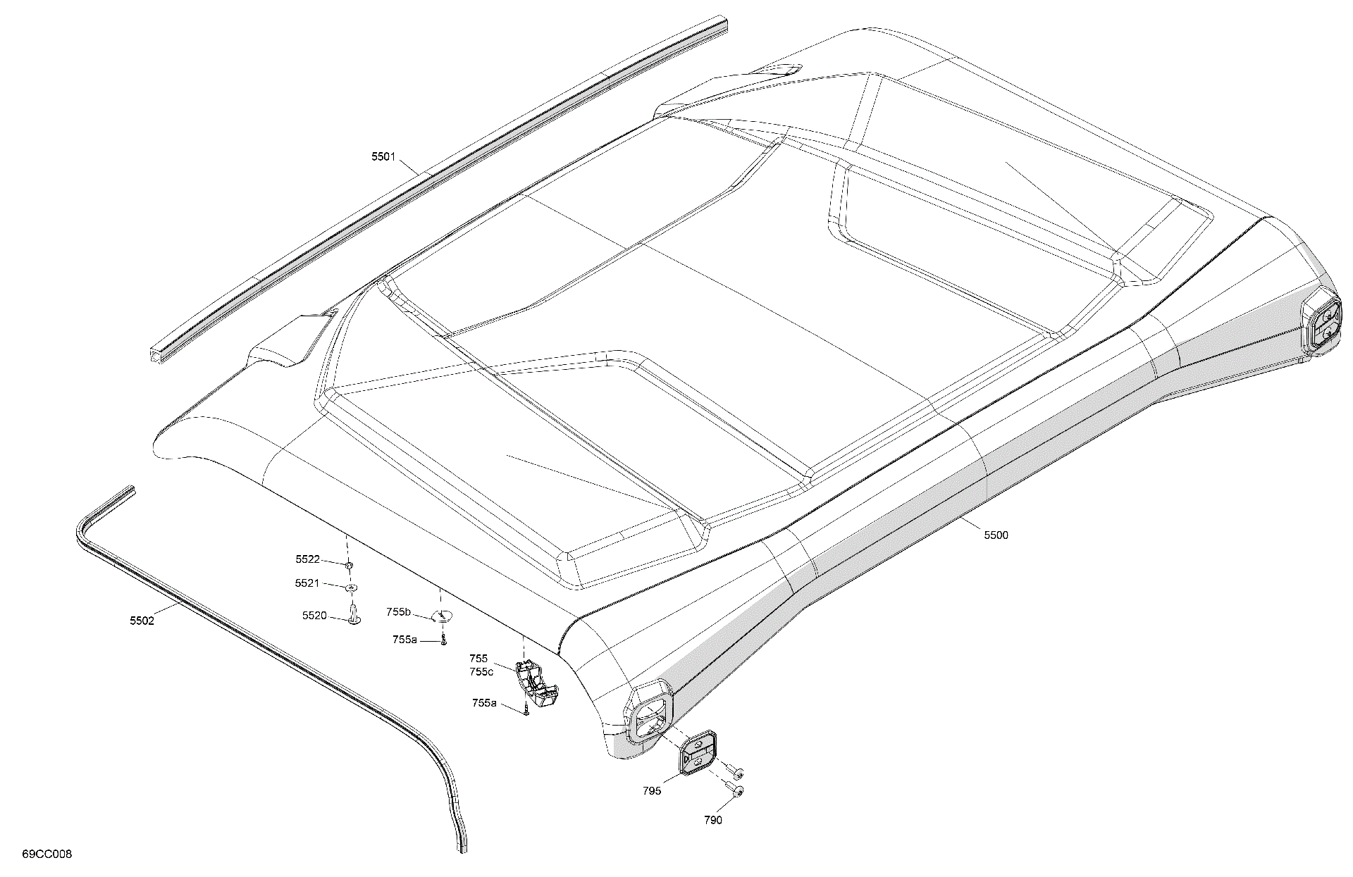 An Image of a Genuine Can-Am Parts Schematic Diagram showing the schematic - BODY - ROOF