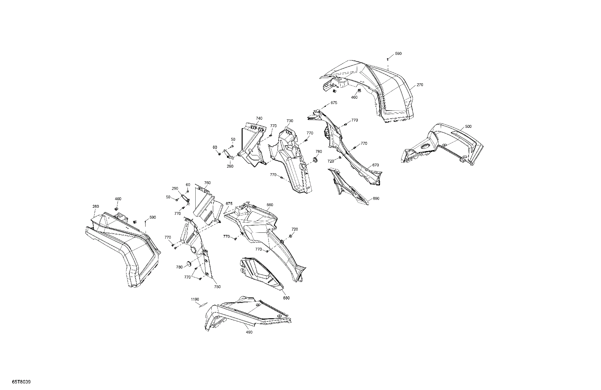 An Image of a Genuine Can-Am Parts Schematic Diagram showing the schematic - BODY - FENDER KIT