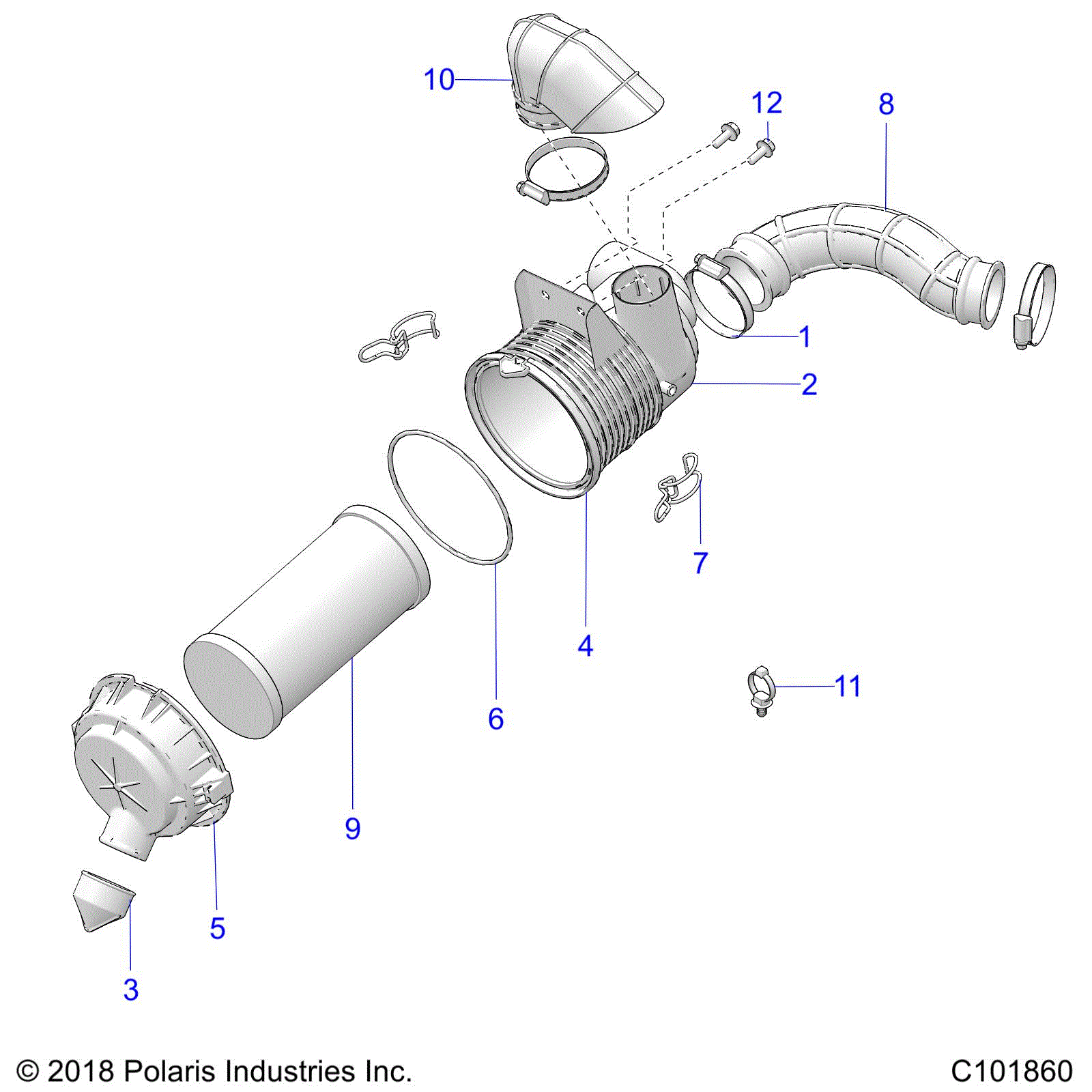 An Image of a Genuine Polaris Parts Schematic Diagram showing the schematic - ENGINE: AIR INTAKE SYSTEM - 2021 POLARIS ACE 150 EFI