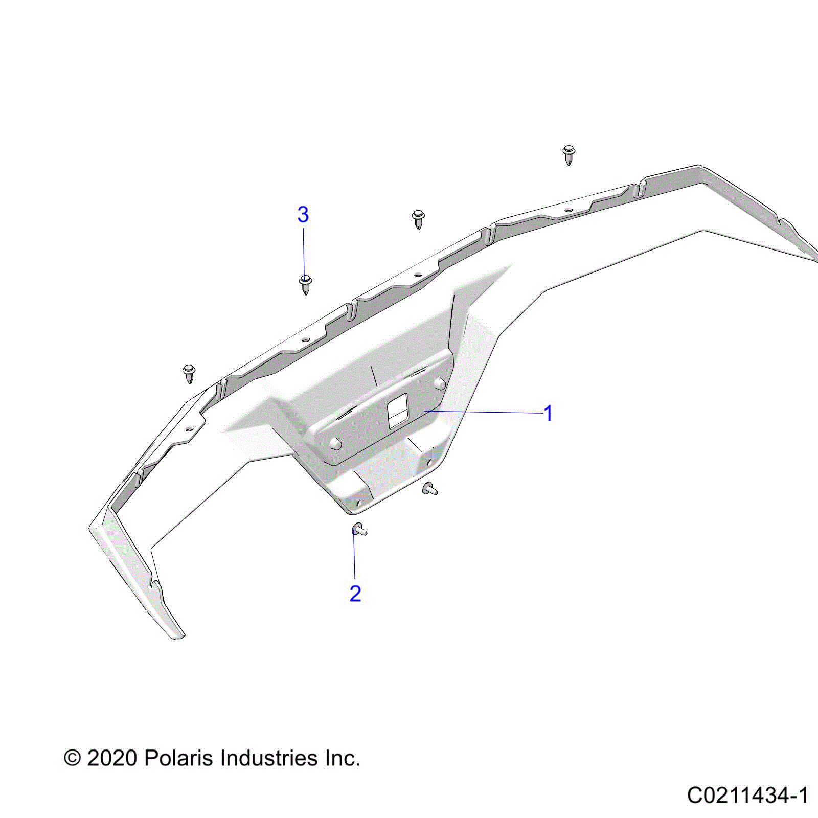An Image of a Genuine Polaris Parts Schematic Diagram showing the schematic - BODY: REAR BUMPER - 2021 POLARIS SPORTSMAN 450 HO