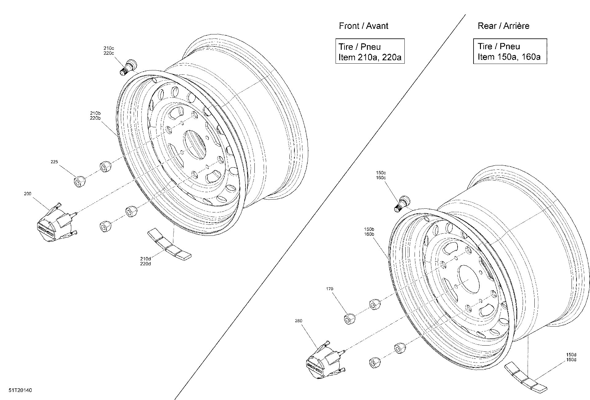 An Image of a Genuine Can-Am Parts Schematic Diagram showing the schematic - WHEELS - STD
