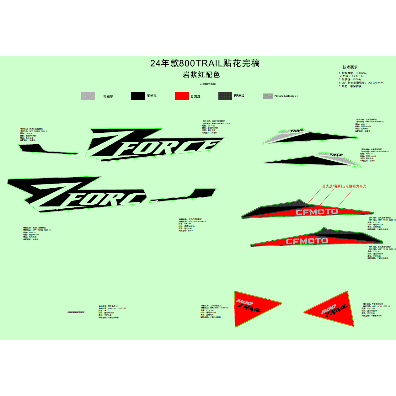 An Image of a Genuine CFMOTO Parts Schematic Diagram showing the schematic - DECAL - 2024 CFMOTO ZFORCE 800 Trail