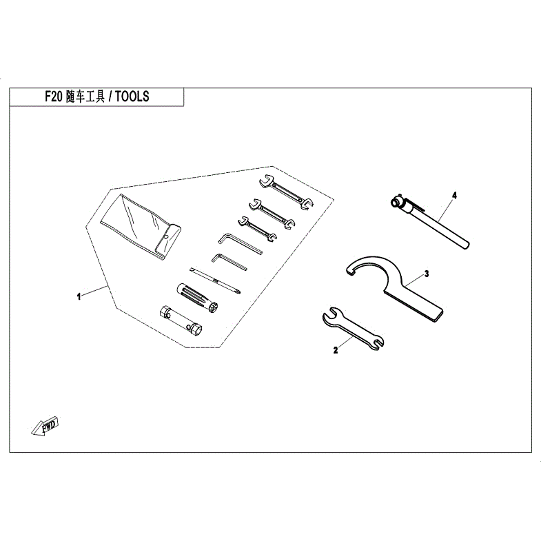 An Image of a genuine CFMOTO Parts Schematic Diagram showing the group - TOOLS - 2018 CFMOTO CFORCE 400