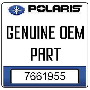 A white and blue box displays a label with the Polaris logo, "POLARIS GENUINE OEM PART," and part number 7661955, identifying the Dowel Pin by Polaris for engine alignment.