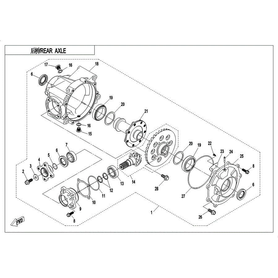 An Image of a Genuine CFMOTO Parts Schematic Diagram showing the schematic - REAR AXLE (NO DIFFERENTIAL) - 2019 CFMOTO UFORCE 500