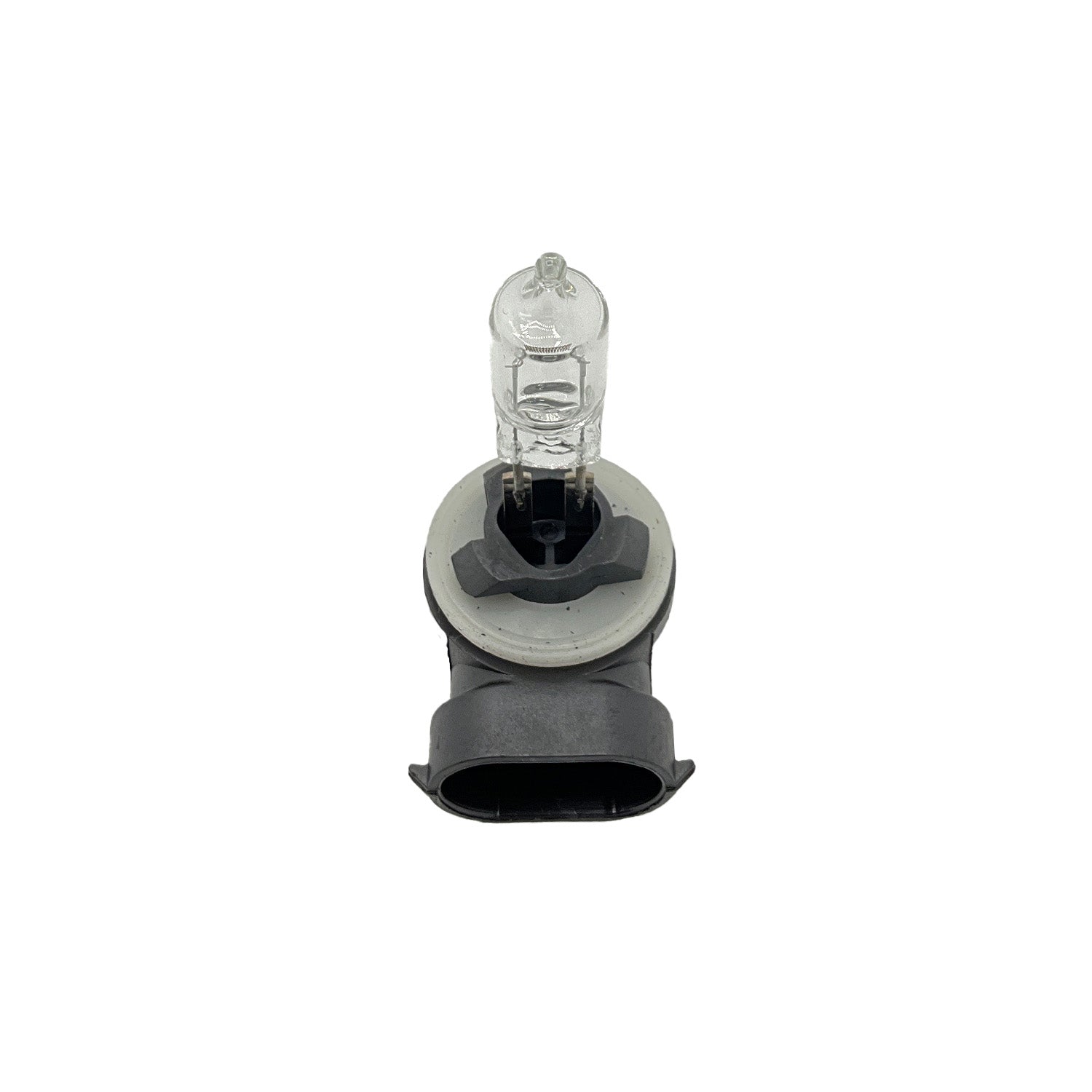 Clear glass 50 watt Polaris headlight bulb with black plastic base and connector end.