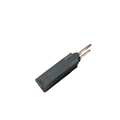 Black rectangular 15 amp circuit breaker with two exposed copper prongs.