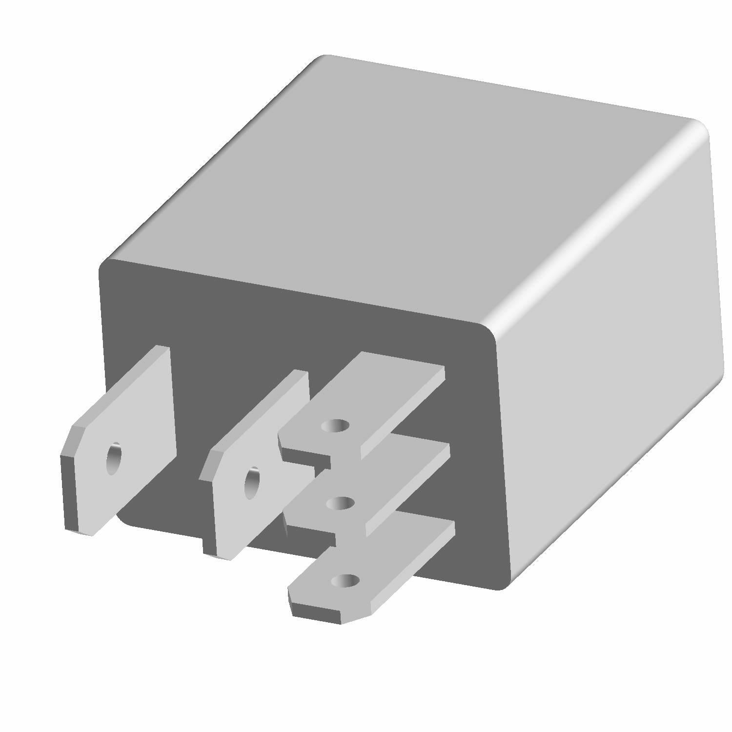 Gray rectangular micro relay with six flat metal prongs arranged in two rows.