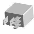 Gray rectangular micro relay with six flat metal prongs arranged in two rows.
