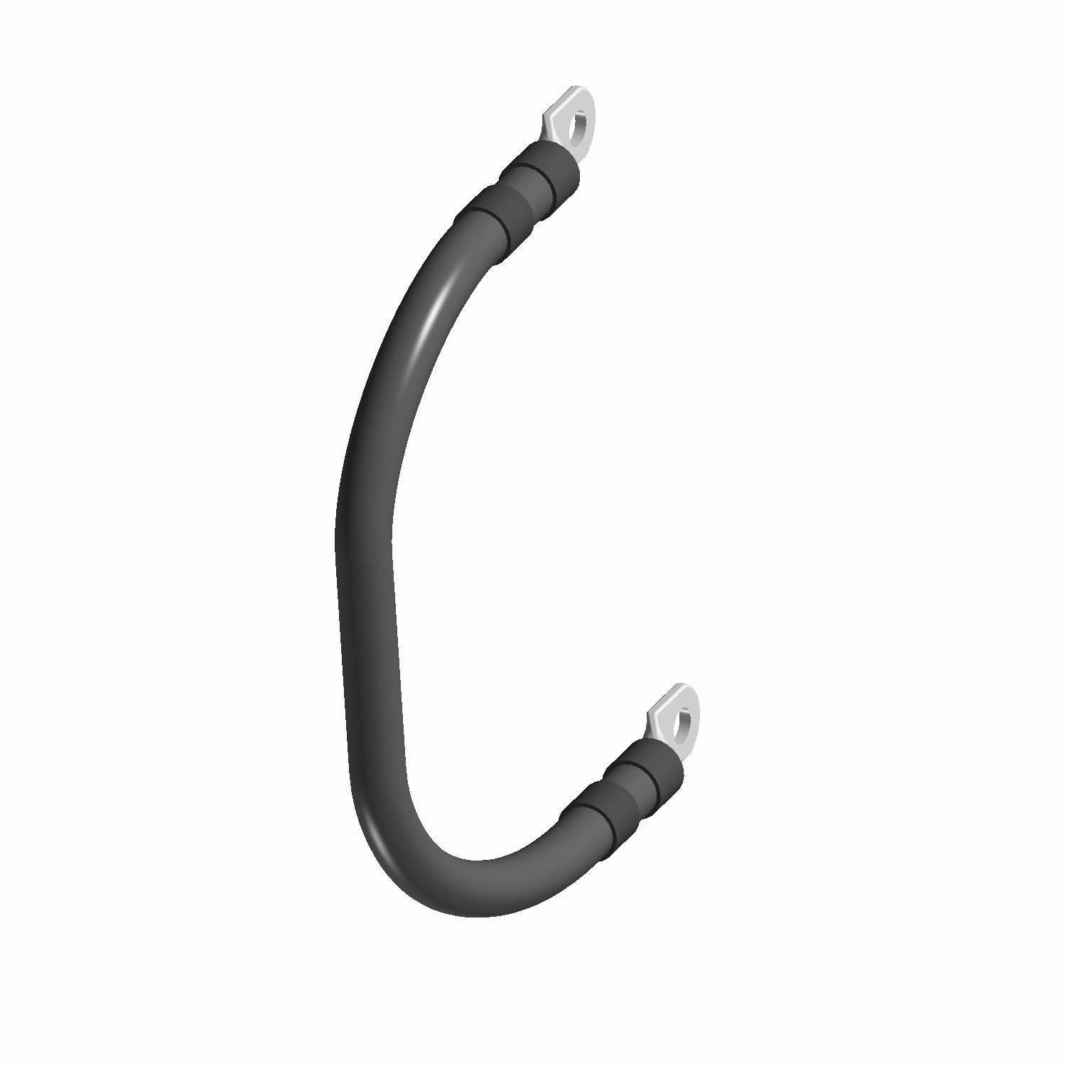 Black flexible contractor controller cable with metal ring terminals on both ends.