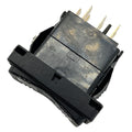 Black rectangular forward/reverse switch with four metal prongs and integrated light indicator.