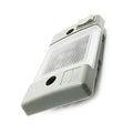 Rectangular gray overhead LED light with textured clear lens and mounting features.