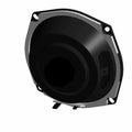Round black motorcycle speaker with metal mounting frame and three screw holes.