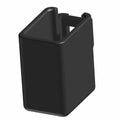 Black rectangular plastic connector cap with open top and slot cutout on the side.