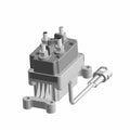 Gray rectangular winch contactor with three terminal posts and attached electrical connector cable.