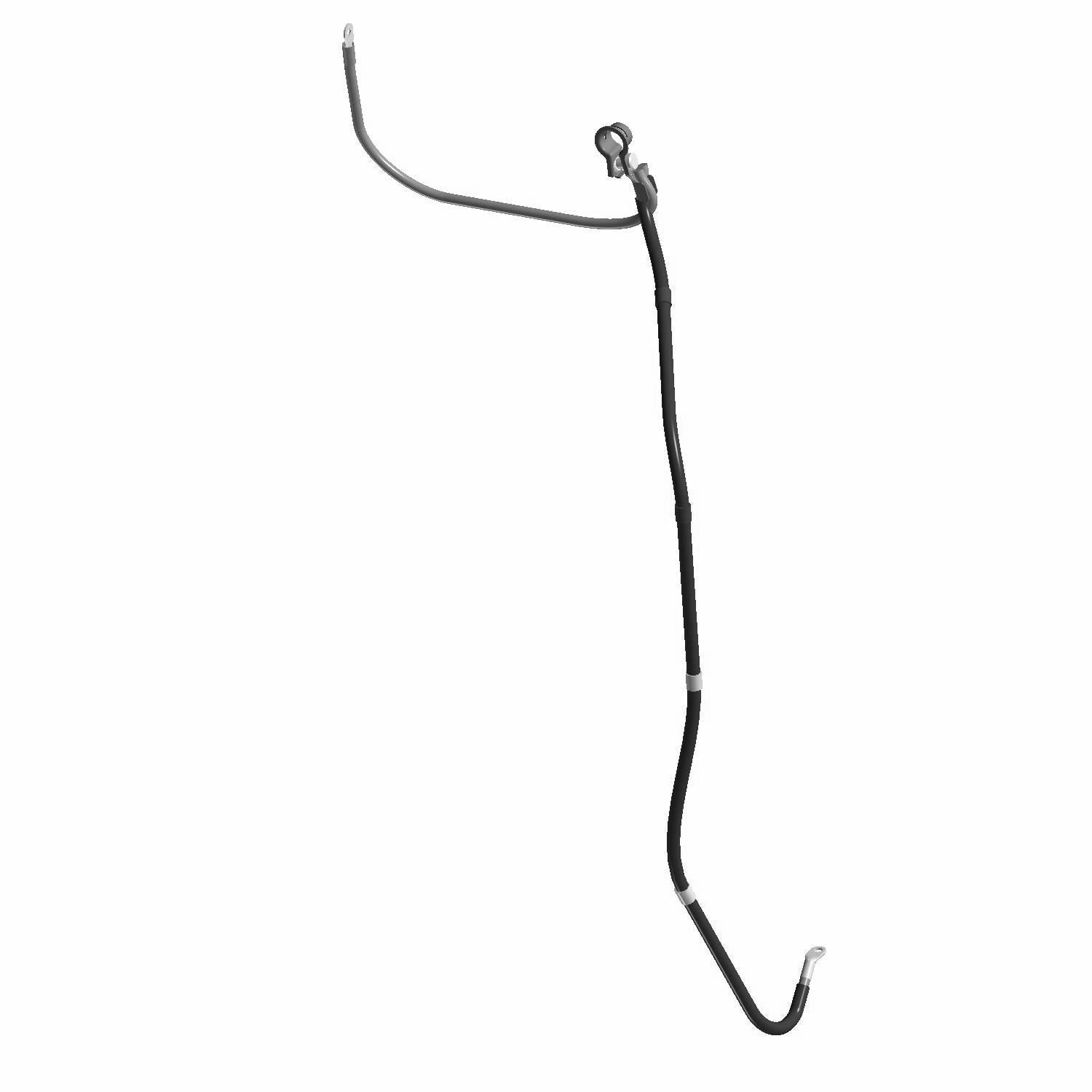 Black insulated battery to ground terminal cable with metal connectors on both ends.