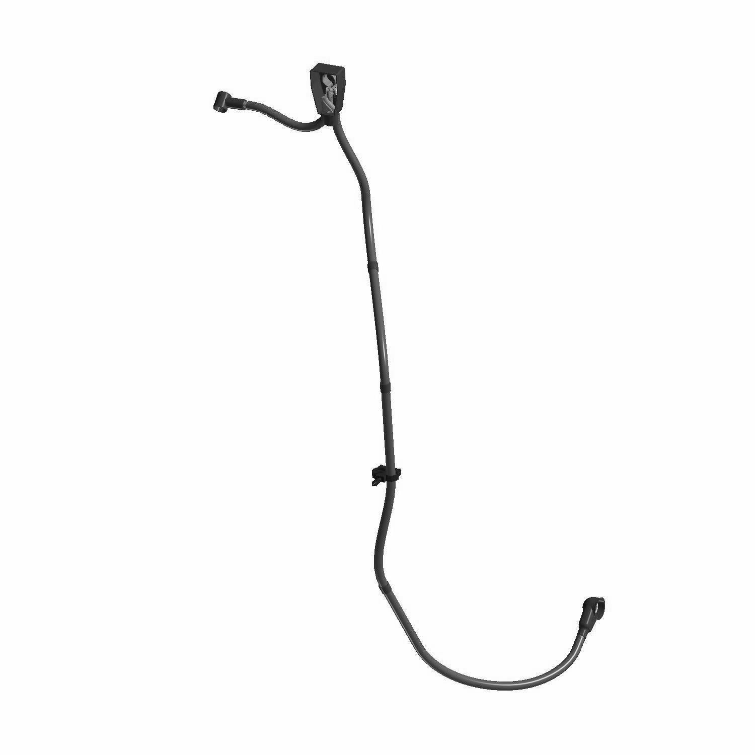 Black insulated battery to starter solenoid cable with molded connectors and clips.