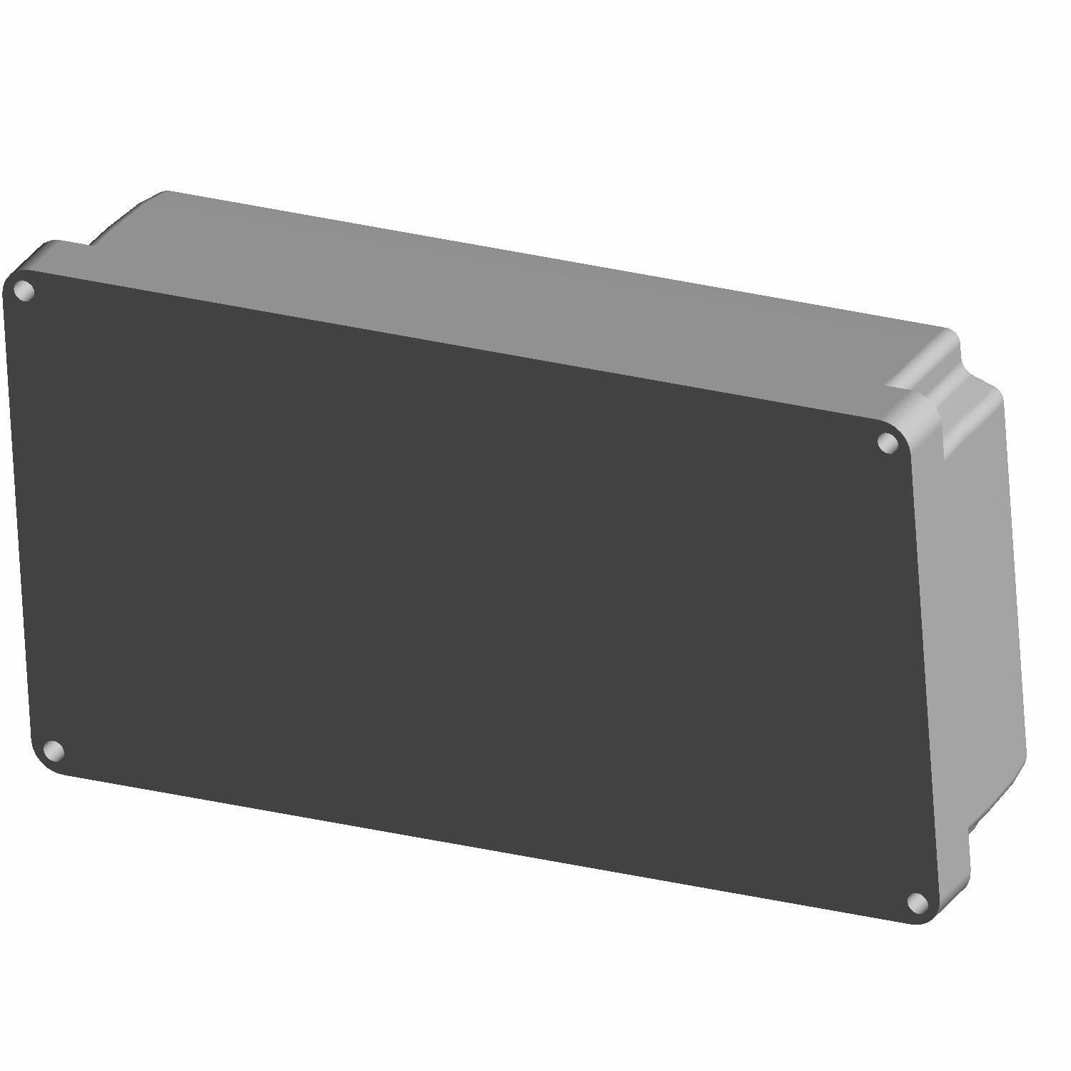 Rectangular black and gray electronic controller box with rounded edges and six screw holes, designed for Polaris 48V system.