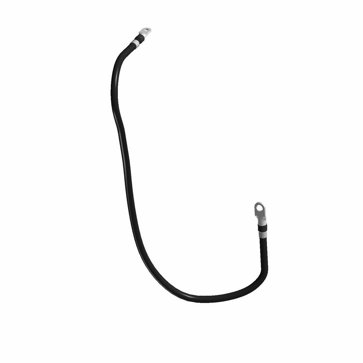 Black flexible motor cable with metal ring terminals on both ends.