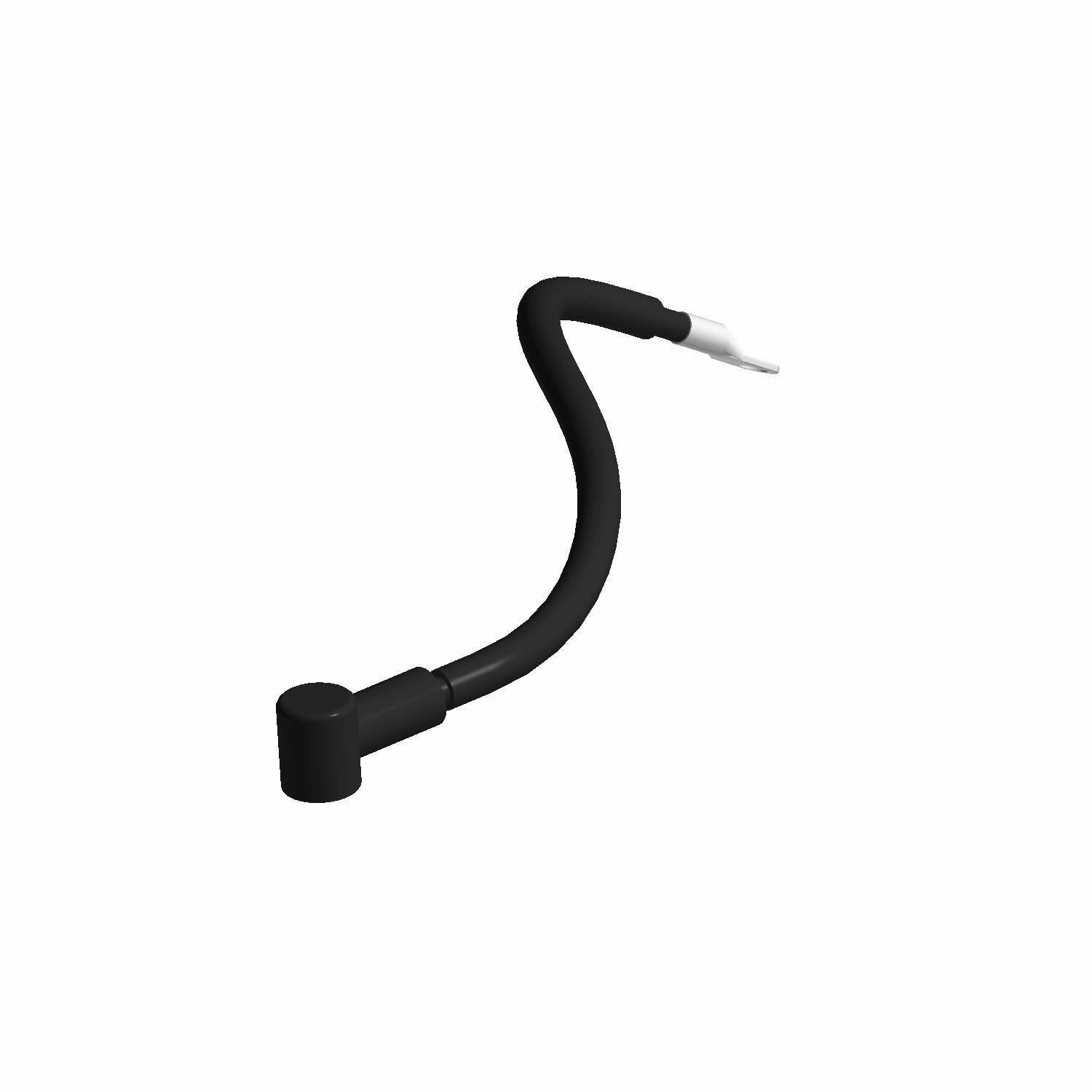 Black flexible winch power cable with protective sheathing and white connector tip.
