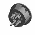 Black round fog light switch component with multiple metal prongs and a clip tab on one side.