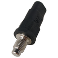 Black cylindrical metal temperature sensor with threaded silver metal base and conical tip.