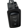 Black rectangular Polaris winch rocker switch with OUT and IN labels, winch icon, and wiring connector.