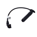A black Spark Plug Wire [Rear Cylinder by Polaris] with rubber insulated ends and flexible wire for automotive use—perfect for Indian motorcycle or Polaris parts—shown on a white background.