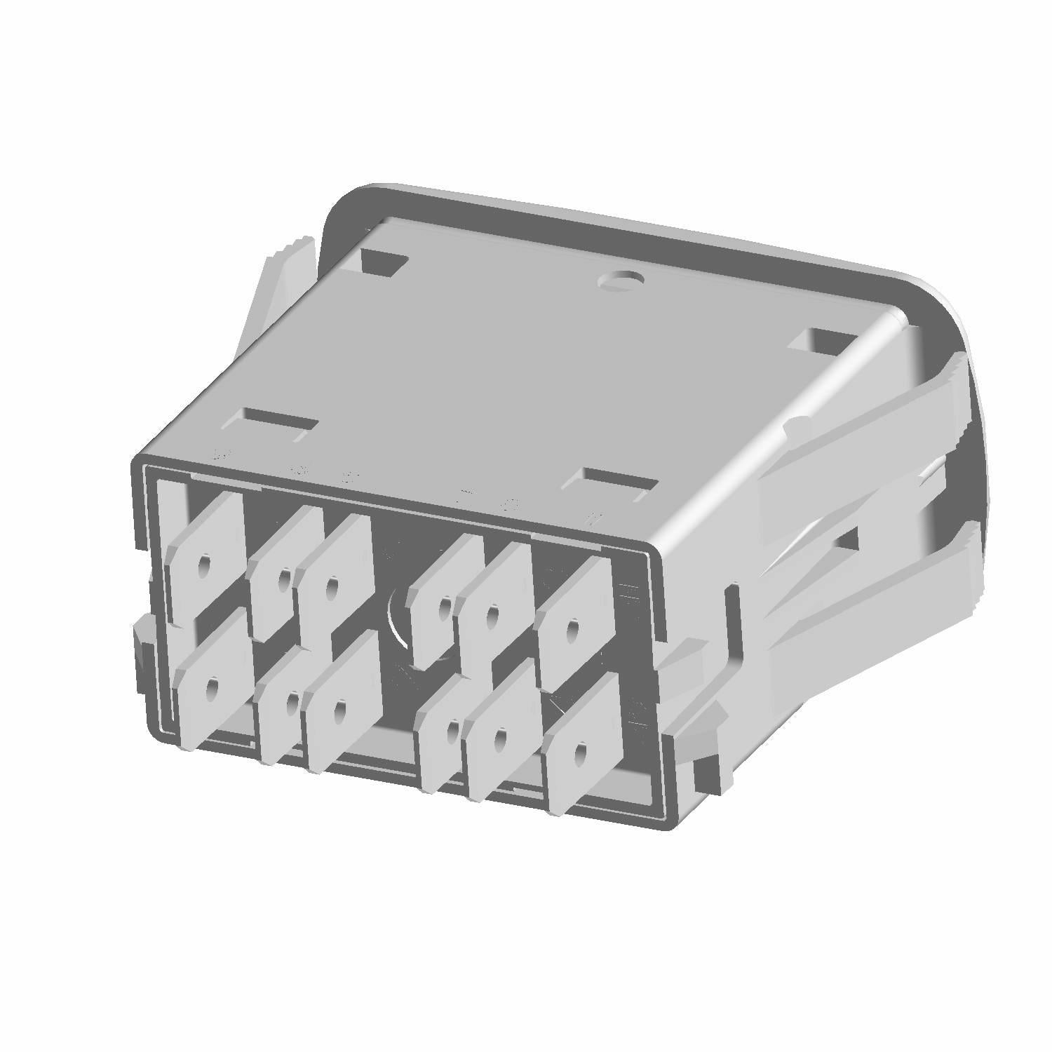 Gray rectangular 12-pin electric connector switch with metal housing and plastic body.