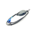 Black round GPS antenna with attached black cable and blue connector for Polaris vehicles.