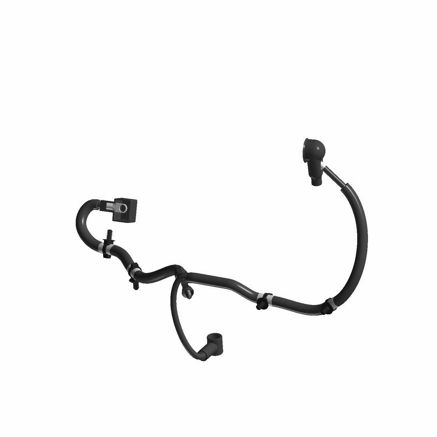 Black automotive solenoid cable with molded connectors and clips for secure attachment.