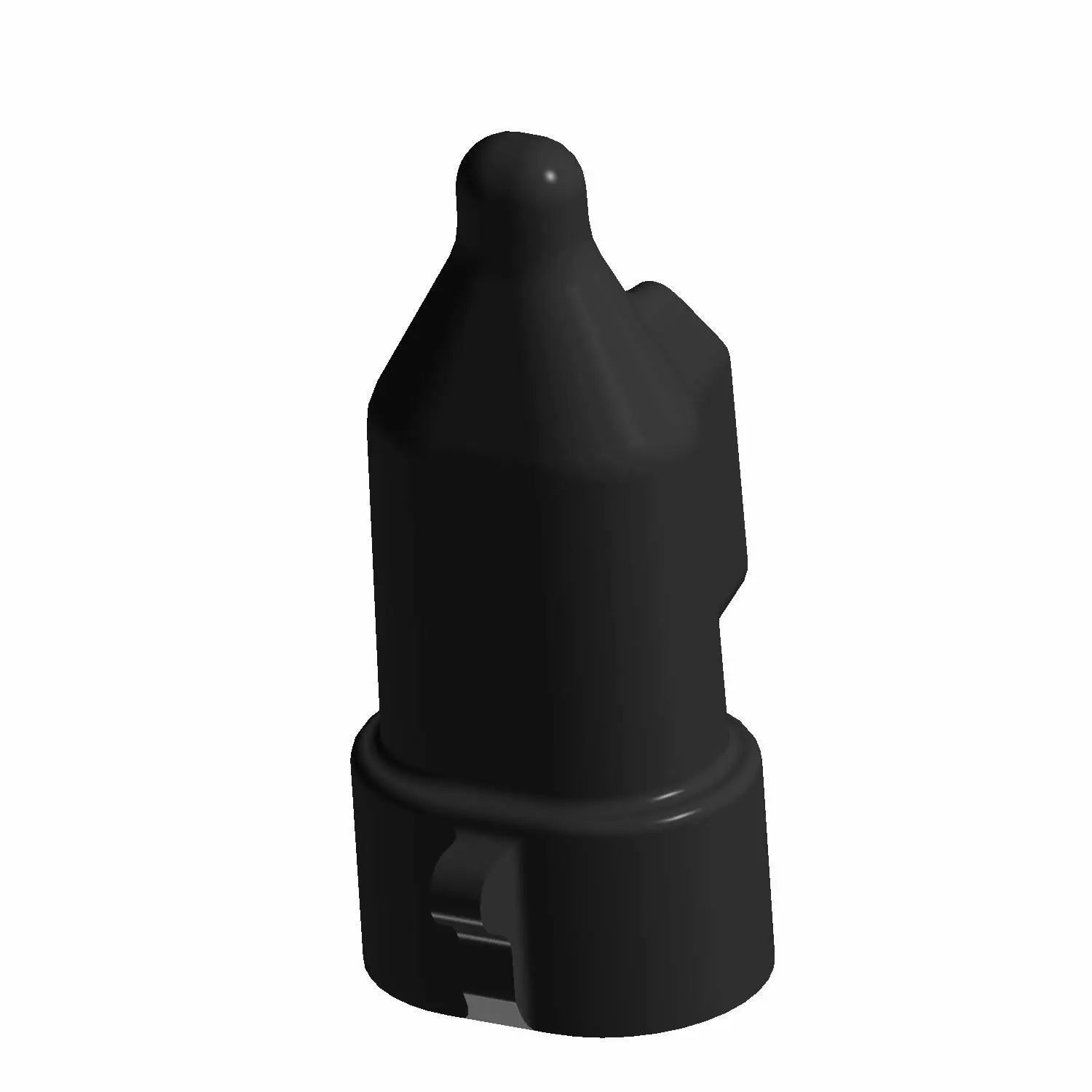Black cylindrical temperature sensor with smooth surface and rectangular connector port.