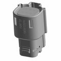 3D rendering of the Assembly 6-Pin Connector Cap by Polaris—a gray plastic, cylindrical cap with a rectangular end, notched sides, and pin slots—an essential OEM part for your Indian motorcycle’s electrical system.