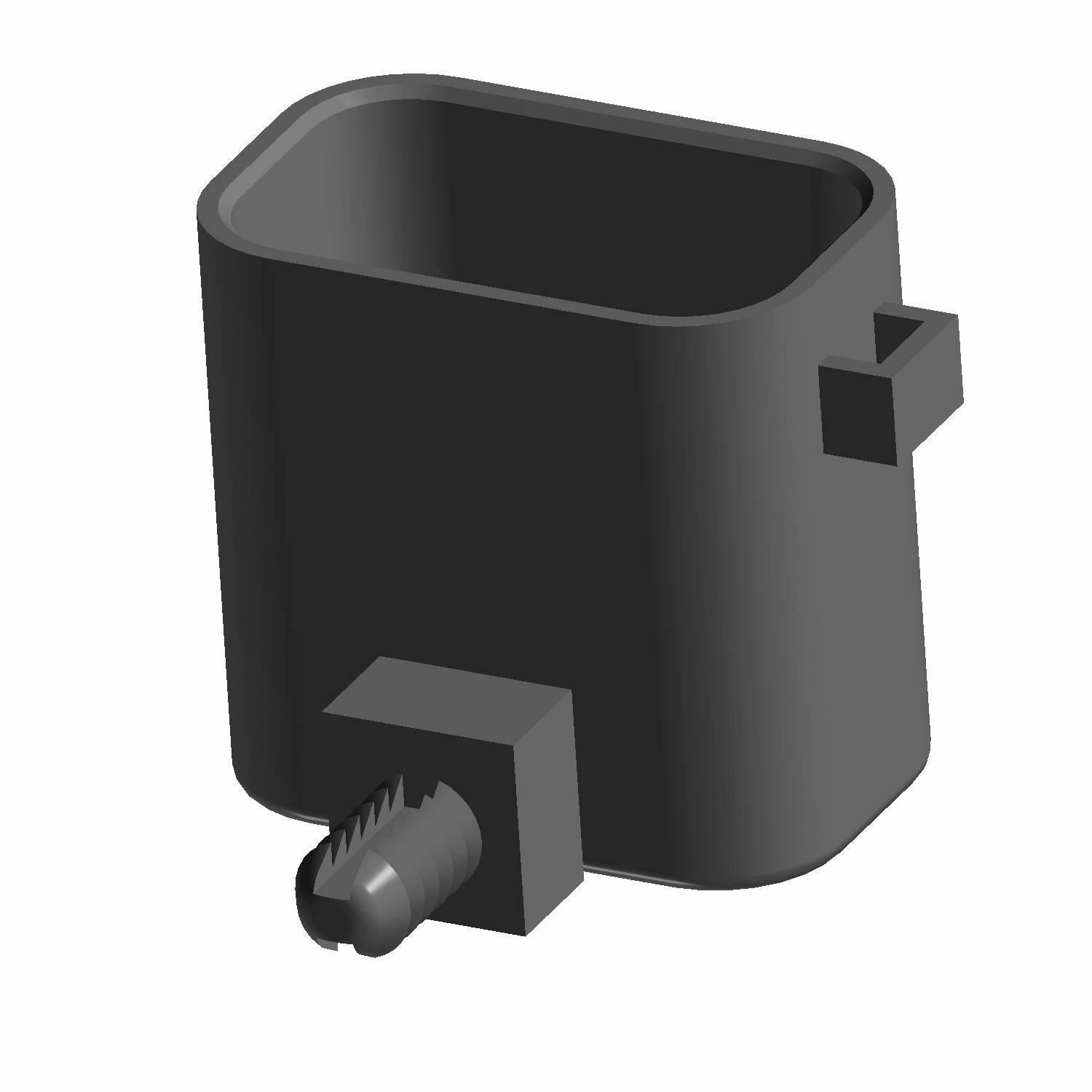 Black rectangular plastic clamp with integrated clip and threaded screw attachment.