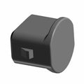 Matte black rectangular motorcycle harness plug cover with rounded edge and small embossed logo.