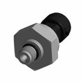 Black and silver hexagonal metal oil pressure switch with threaded connector and plastic housing.
