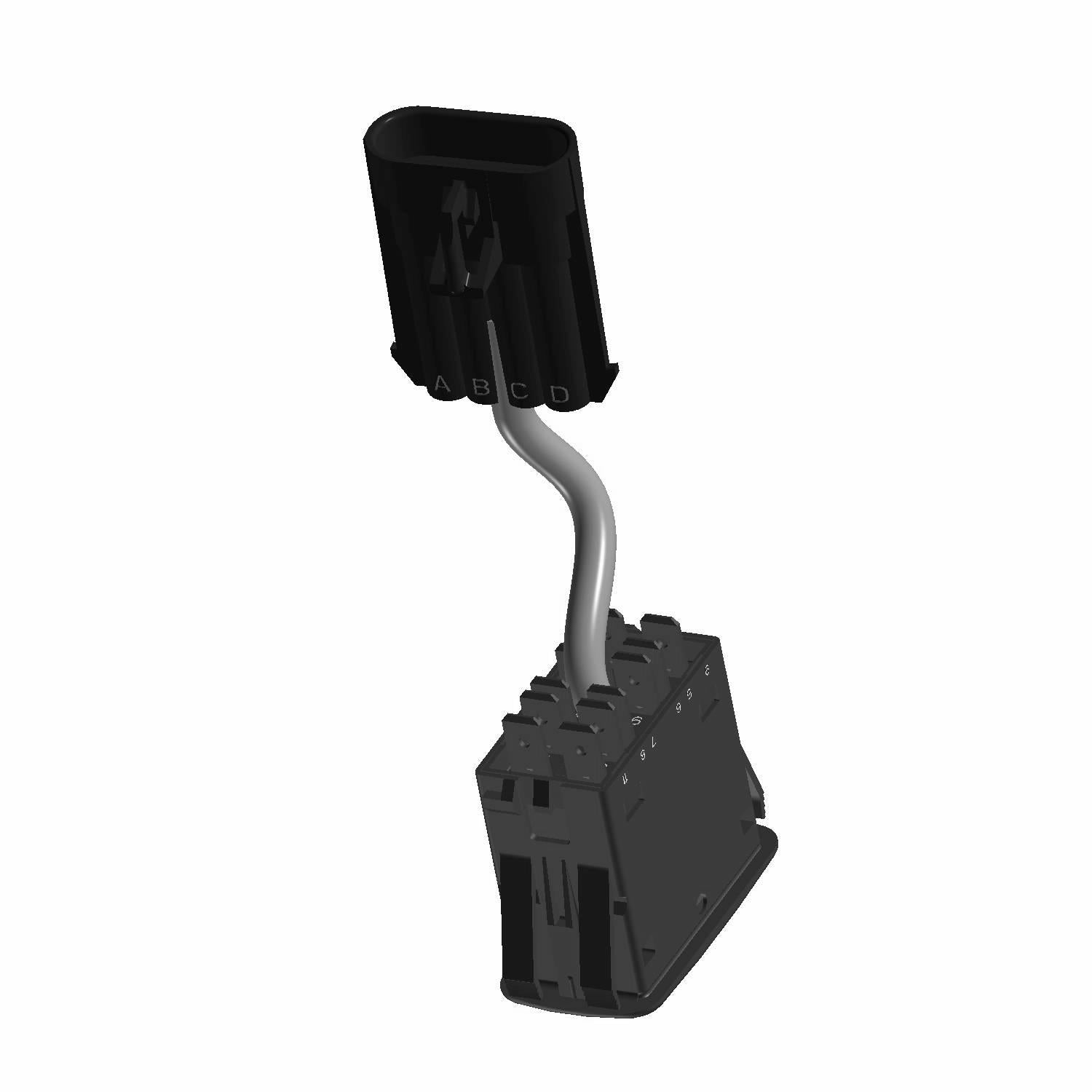Black sealed industrial switch with curved metal lever and rectangular base.